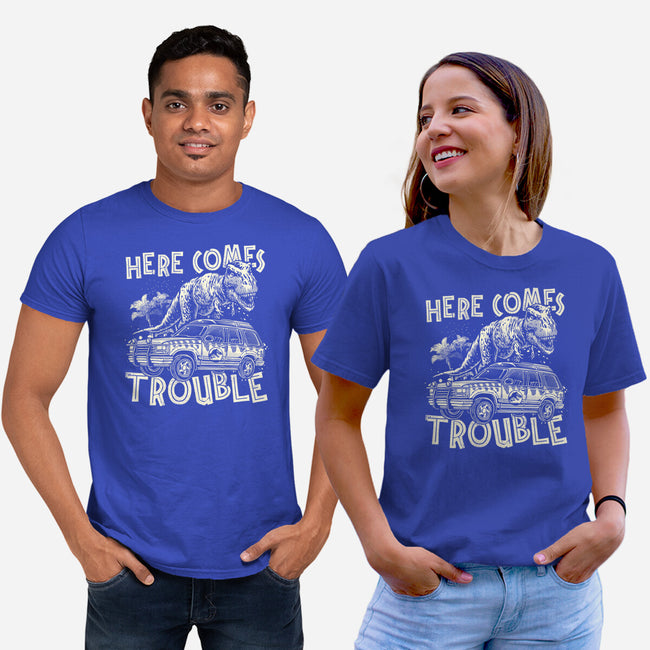 Here Comes Trouble-Unisex-Basic-Tee-momma_gorilla