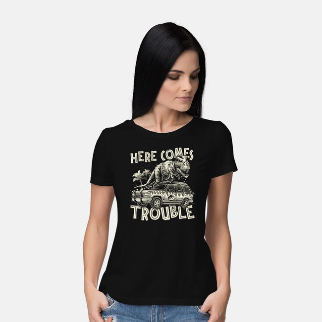 Here Comes Trouble-Womens-Basic-Tee-momma_gorilla