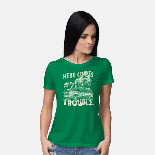 Here Comes Trouble-Womens-Basic-Tee-momma_gorilla