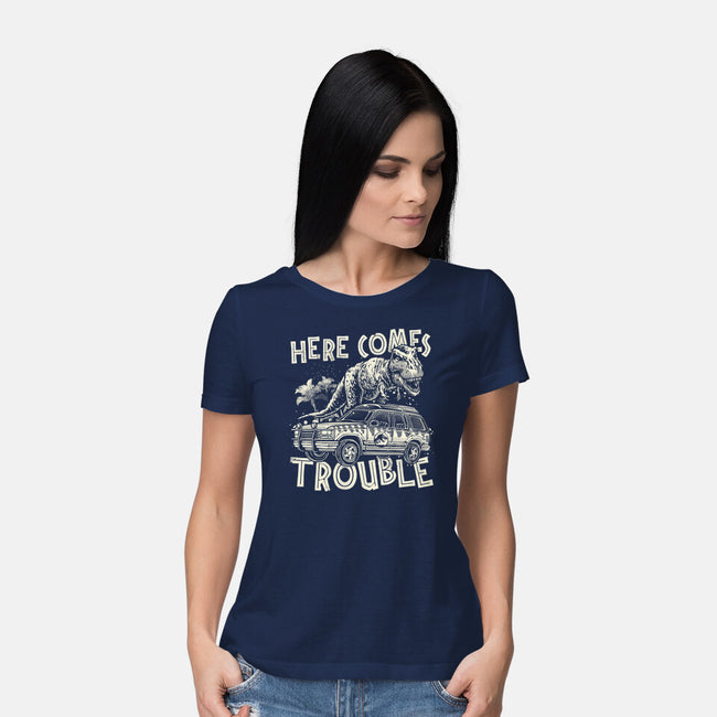Here Comes Trouble-Womens-Basic-Tee-momma_gorilla