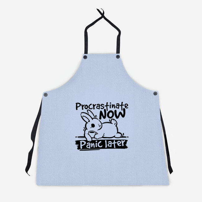 Procrastinate Now Panic Later-Unisex-Kitchen-Apron-NemiMakeit