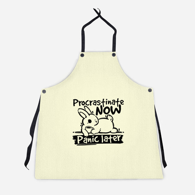 Procrastinate Now Panic Later-Unisex-Kitchen-Apron-NemiMakeit