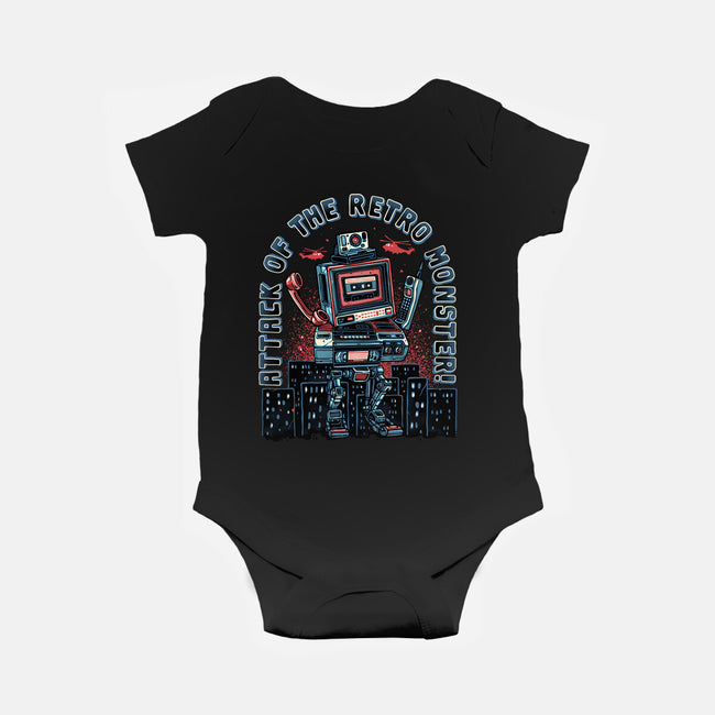 Attack Of The Retro Monster-Baby-Basic-Onesie-momma_gorilla