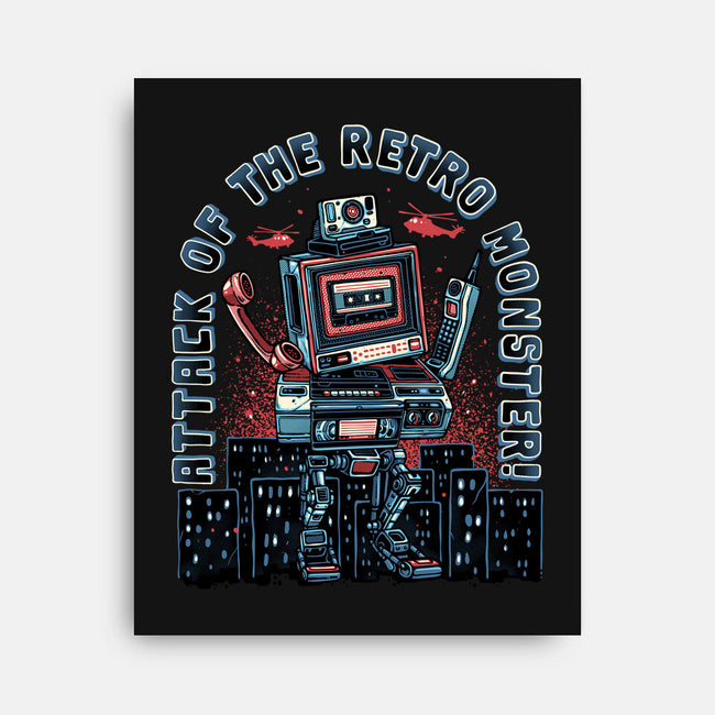 Attack Of The Retro Monster-None-Stretched-Canvas-momma_gorilla