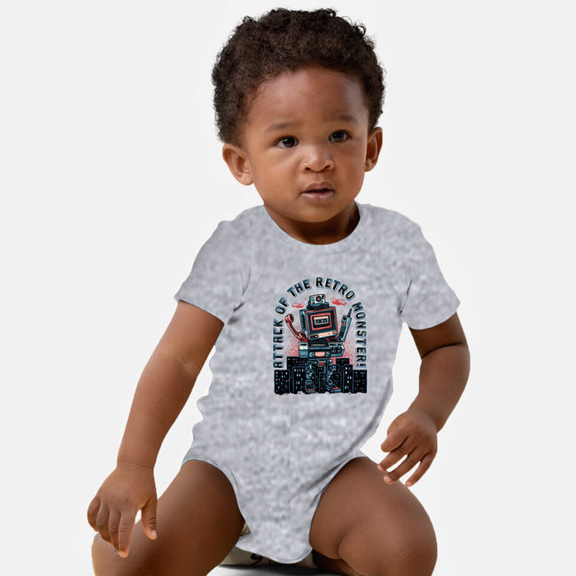 Attack Of The Retro Monster-Baby-Basic-Onesie-momma_gorilla
