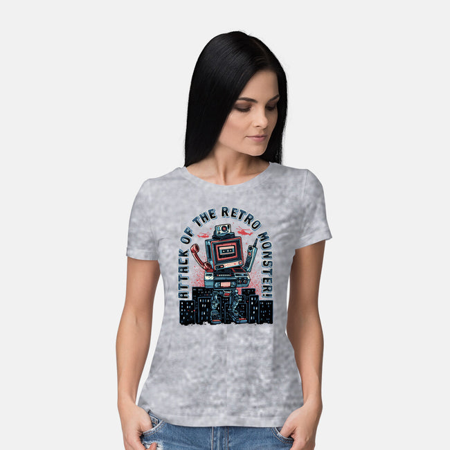 Attack Of The Retro Monster-Womens-Basic-Tee-momma_gorilla