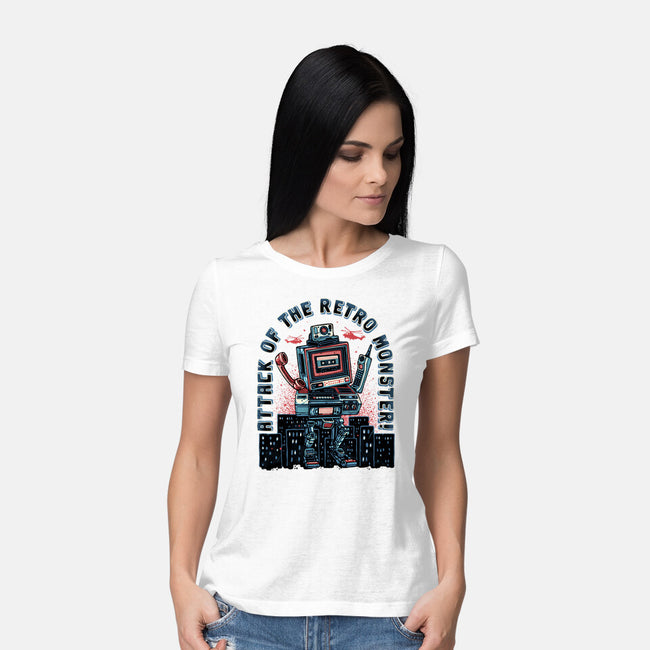 Attack Of The Retro Monster-Womens-Basic-Tee-momma_gorilla