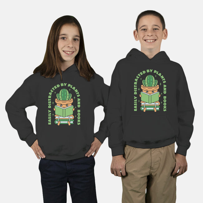 Easily Distracted By Plants And Books-Youth-Pullover-Sweatshirt-brunopires