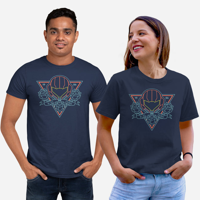 Neon Hipster Samus-Unisex-Basic-Tee-Astrobot Invention
