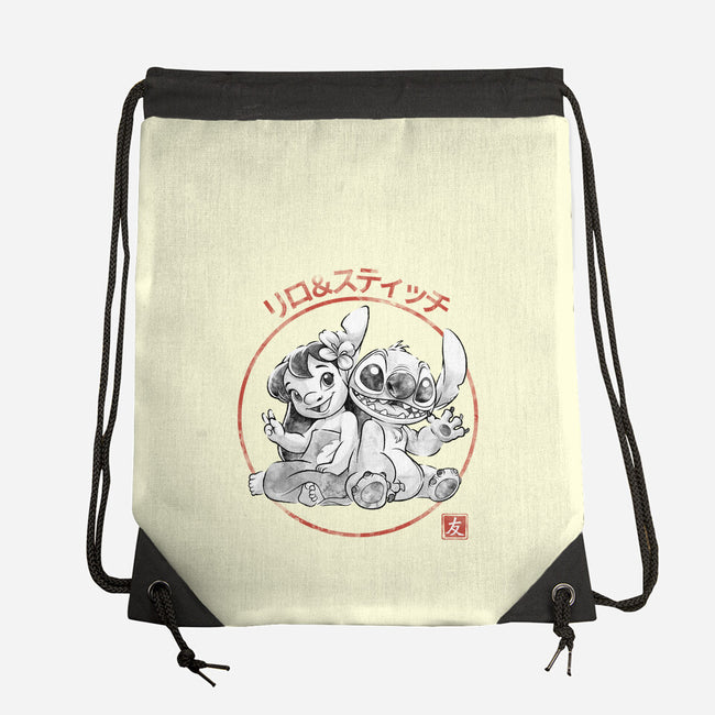 Aloha And Cosmo Sumi-E-None-Drawstring-Bag-Astrobot Invention