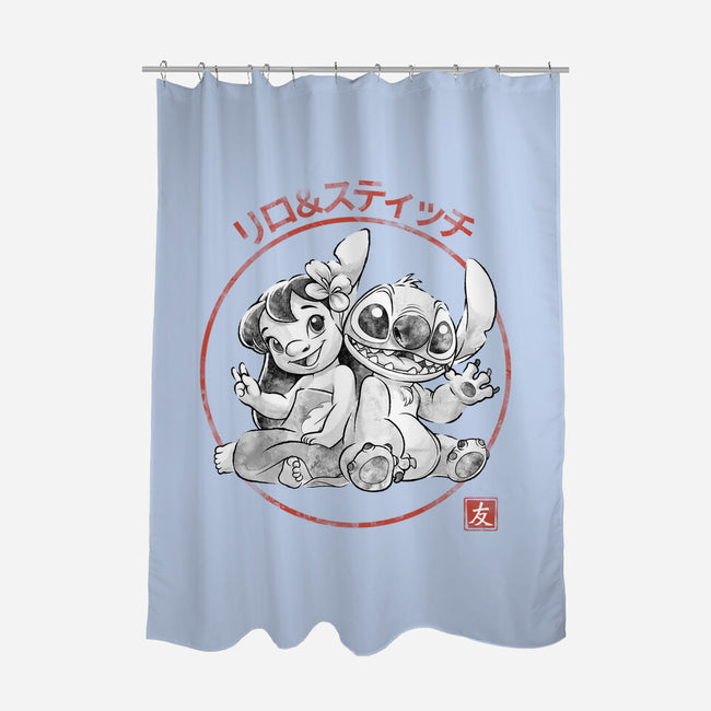 Aloha And Cosmo Sumi-E-None-Polyester-Shower Curtain-Astrobot Invention