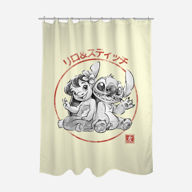 Aloha And Cosmo Sumi-E-None-Polyester-Shower Curtain-Astrobot Invention