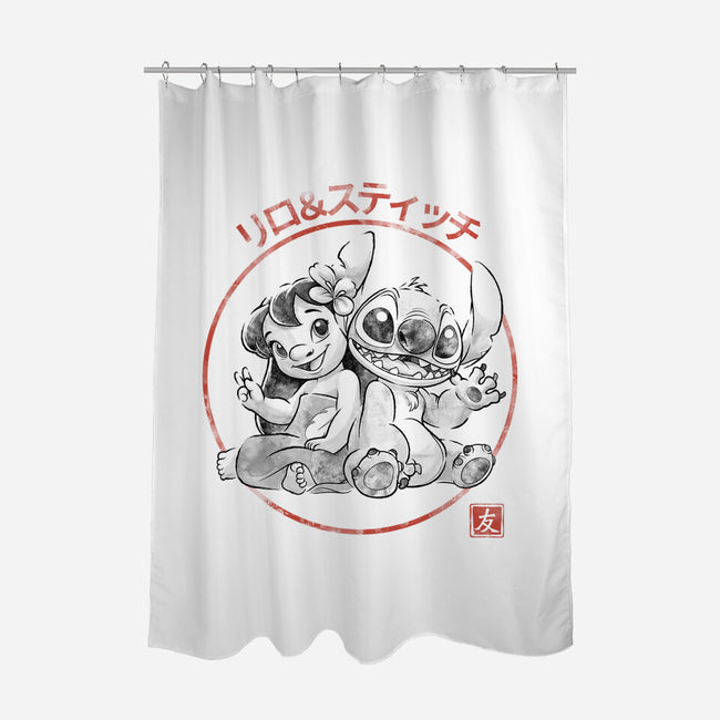 Aloha And Cosmo Sumi-E-None-Polyester-Shower Curtain-Astrobot Invention