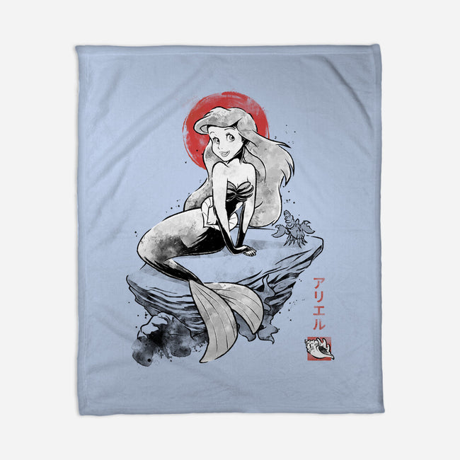Queen Of The Wave Sumi-e-None-Fleece-Blanket-Astrobot Invention
