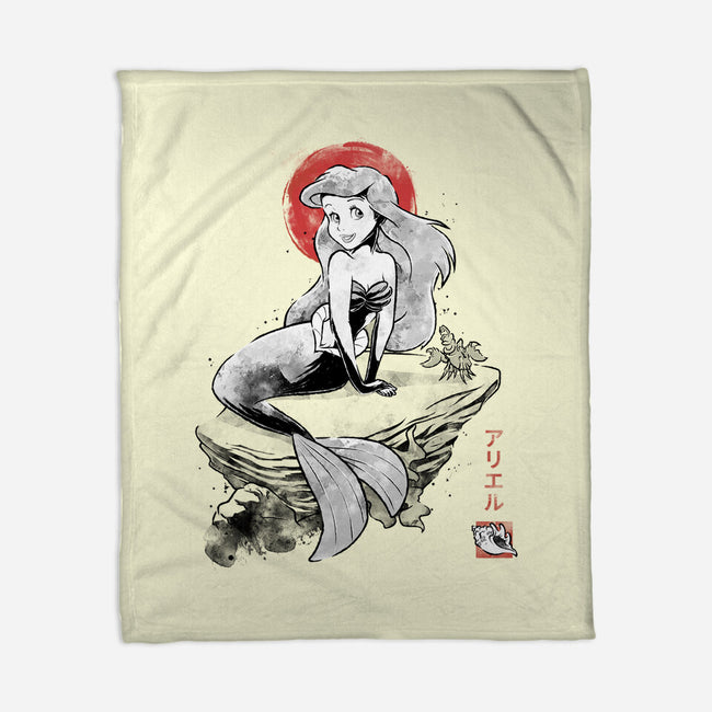 Queen Of The Wave Sumi-e-None-Fleece-Blanket-Astrobot Invention