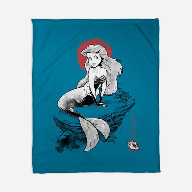 Queen Of The Wave Sumi-e-None-Fleece-Blanket-Astrobot Invention
