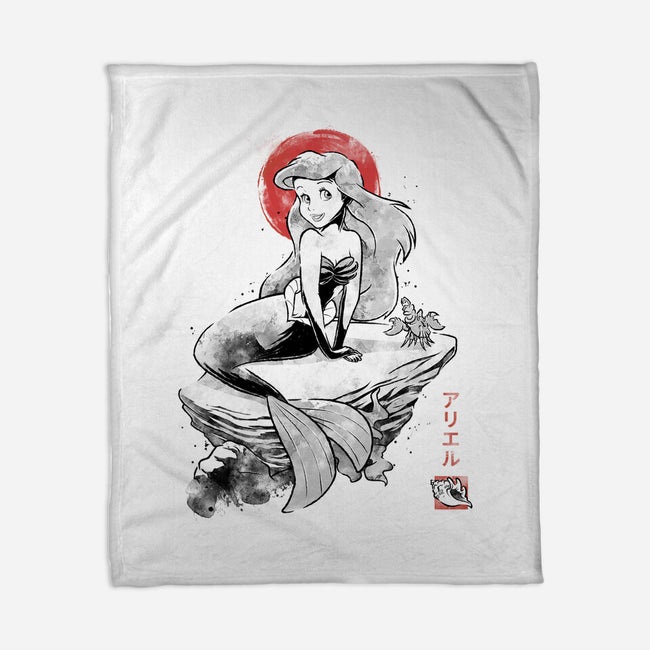 Queen Of The Wave Sumi-e-None-Fleece-Blanket-Astrobot Invention