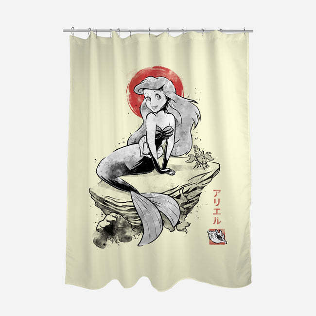 Queen Of The Wave Sumi-e-None-Polyester-Shower Curtain-Astrobot Invention