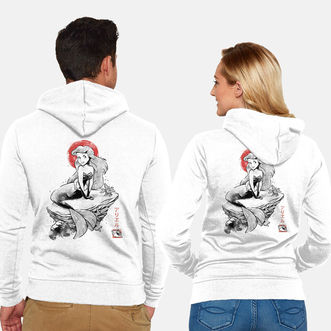 Queen Of The Wave Sumi-e-Unisex-Zip-Up-Sweatshirt-Astrobot Invention