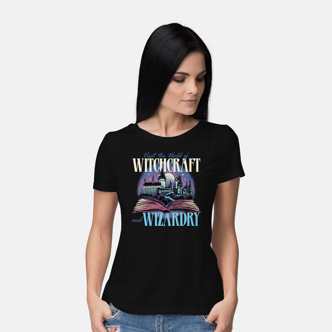 World Of Witchcraft And Wizardry-Womens-Basic-Tee-momma_gorilla