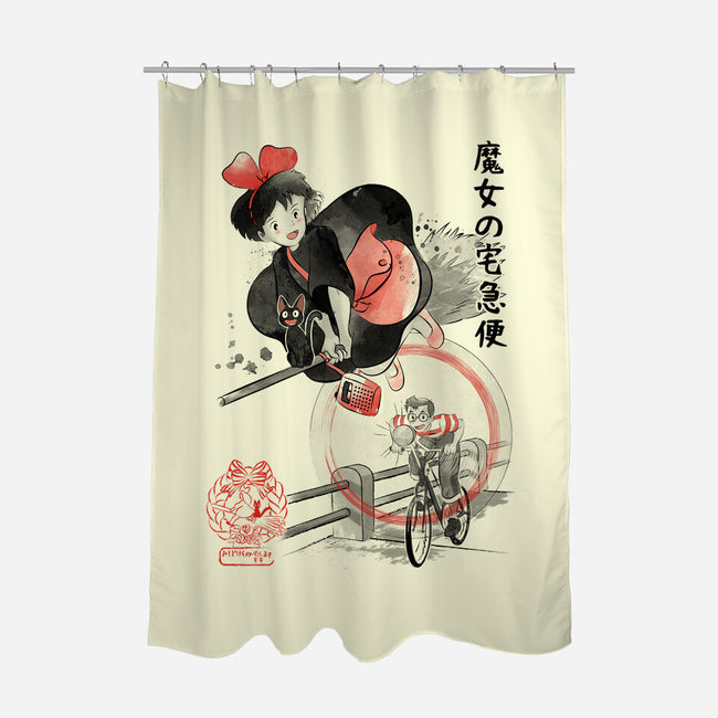 Delivery Service Sumi-e-None-Polyester-Shower Curtain-DrMonekers
