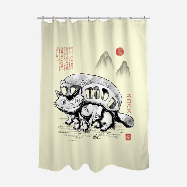 Cat Bus Sumi-e-None-Polyester-Shower Curtain-Astrobot Invention