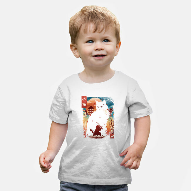 Samurai Cat Landscape-Baby-Basic-Tee-dandingeroz