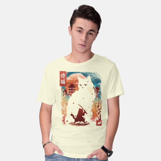 Samurai Cat Landscape-Mens-Basic-Tee-dandingeroz