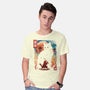 Samurai Cat Landscape-Mens-Basic-Tee-dandingeroz