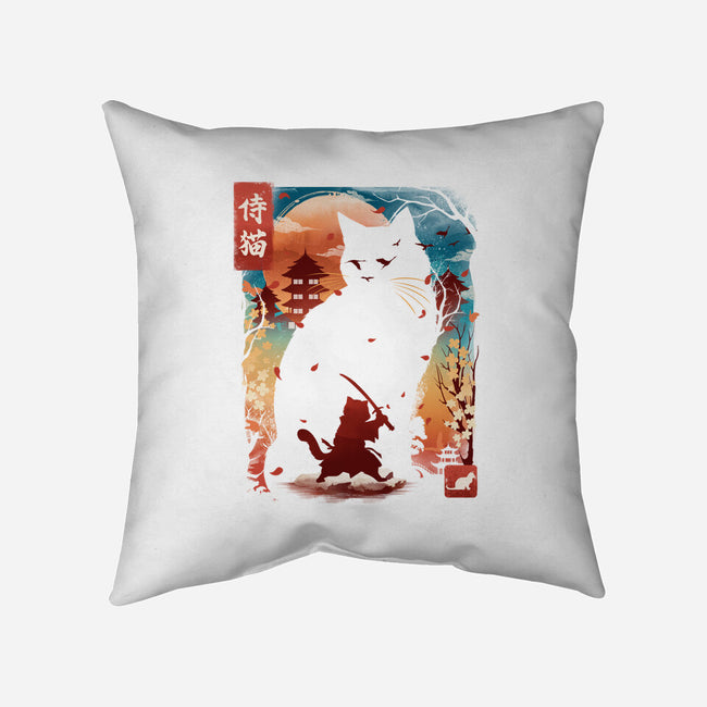 Samurai Cat Landscape-None-Removable Cover w Insert-Throw Pillow-dandingeroz