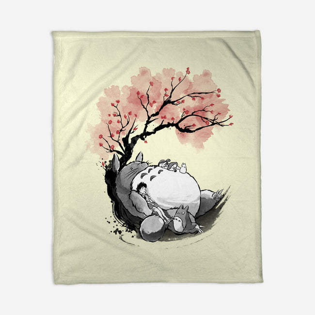 Sakura Neighbor Sumi-e-None-Fleece-Blanket-DrMonekers