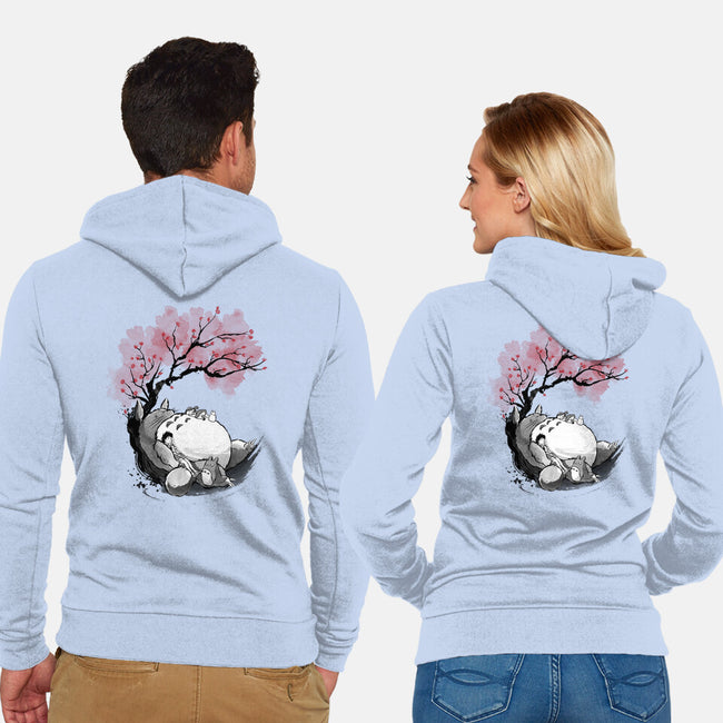 Sakura Neighbor Sumi-e-Unisex-Zip-Up-Sweatshirt-DrMonekers