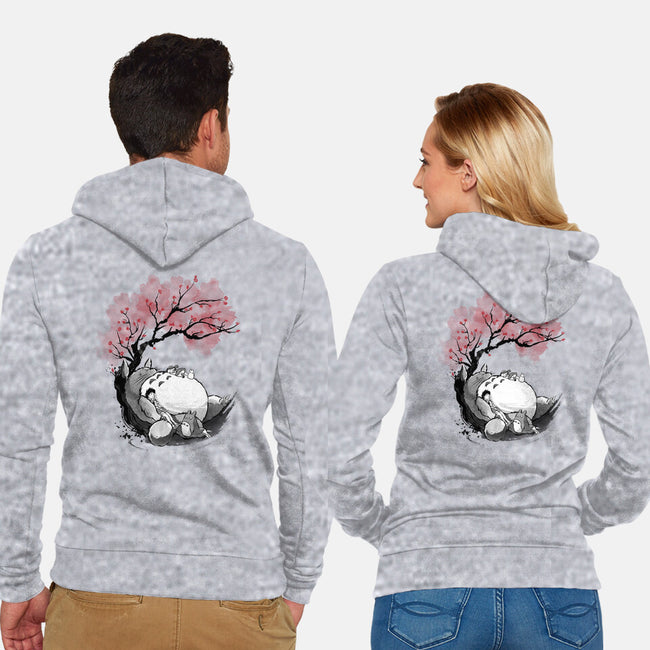 Sakura Neighbor Sumi-e-Unisex-Zip-Up-Sweatshirt-DrMonekers
