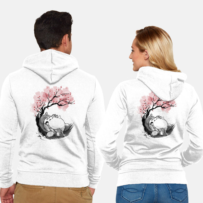 Sakura Neighbor Sumi-e-Unisex-Zip-Up-Sweatshirt-DrMonekers