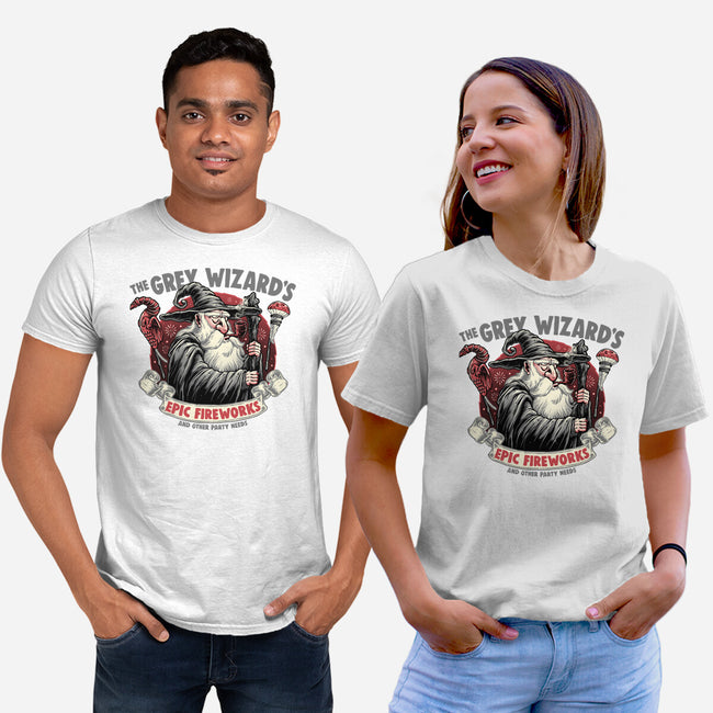 Grey Wizard Fireworks-Unisex-Basic-Tee-momma_gorilla
