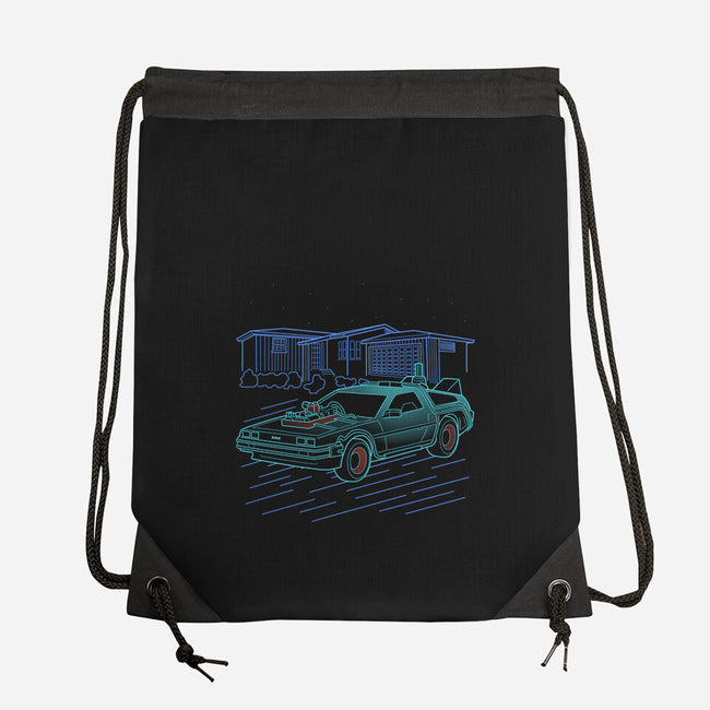Neon Line-Art De Lorean-None-Drawstring-Bag-Astrobot Invention