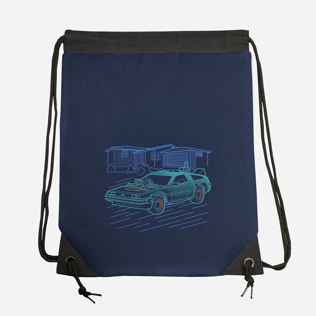 Neon Line-Art De Lorean-None-Drawstring-Bag-Astrobot Invention