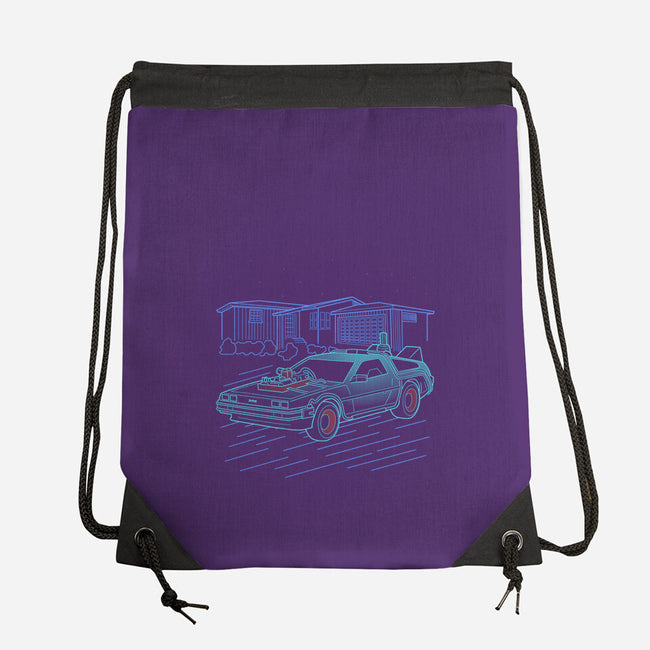 Neon Line-Art De Lorean-None-Drawstring-Bag-Astrobot Invention