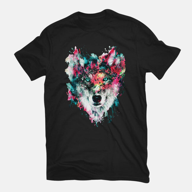 Watercolor Wolf-womens basic tee-RizaPeker