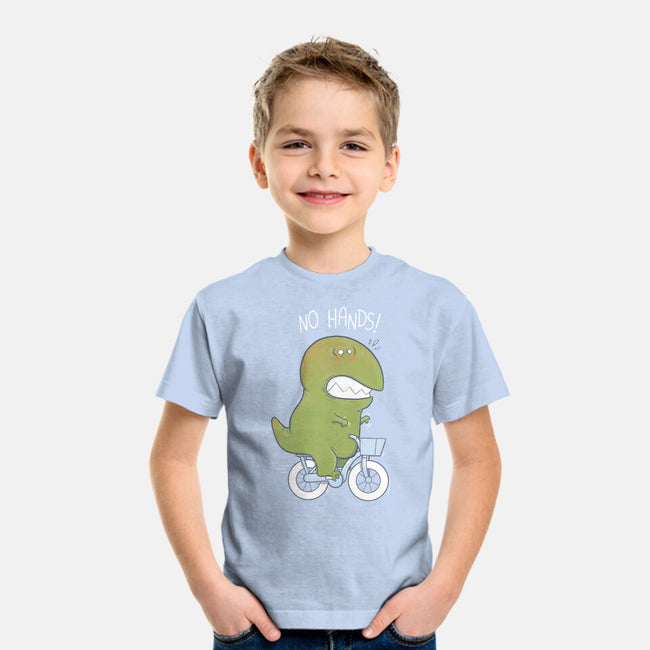T-Rex Tries Biking-youth basic tee-queenmob