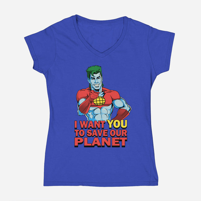 Planeteer Call-womens v-neck tee-batang 9tees