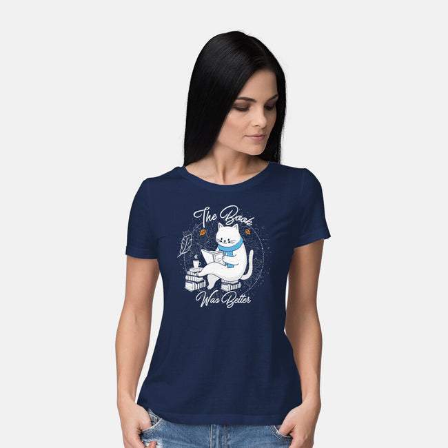 Cat Reader-womens basic tee-Liewrite