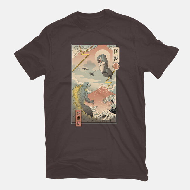 Kaiju Fight In Edo-womens fitted tee-vp021