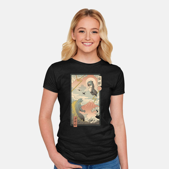 Kaiju Fight In Edo-womens fitted tee-vp021