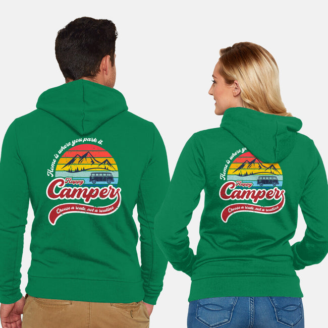 Happy Camper-unisex zip-up sweatshirt-DrMonekers