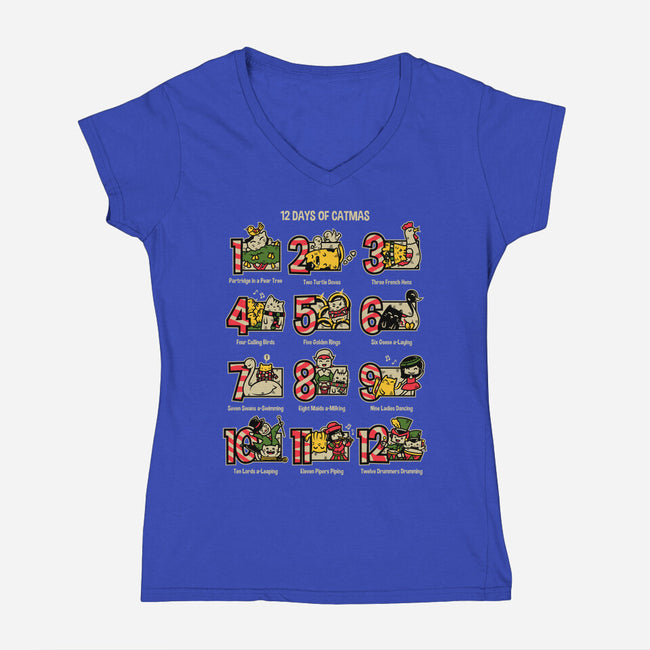 12 Days Of Catmas-womens v-neck tee-krisren28