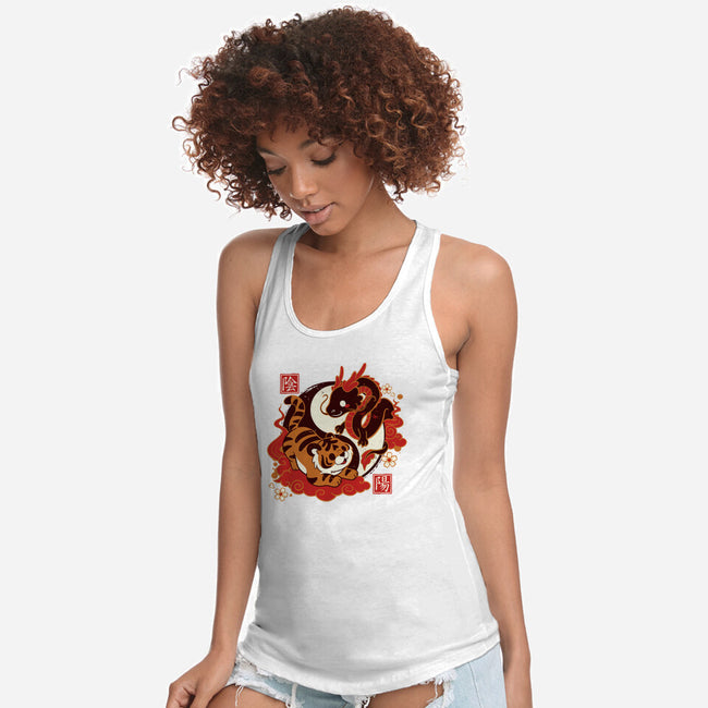 Yin And Yang Tiger Dragon-womens racerback tank-NemiMakeit