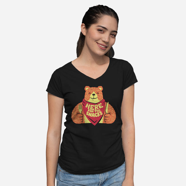 Here For The Snacks Bear-womens v-neck tee-tobefonseca