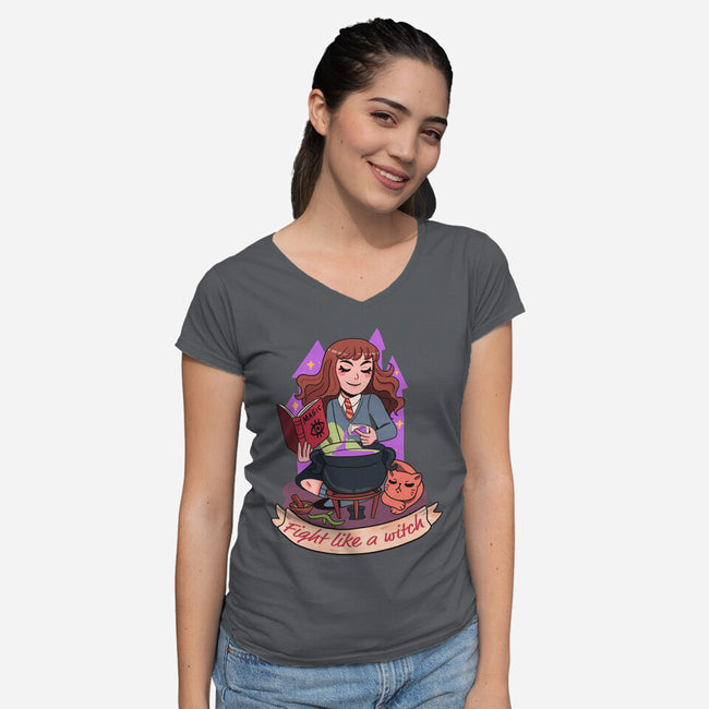 Fight Like A Witch-womens v-neck tee-Conjura Geek