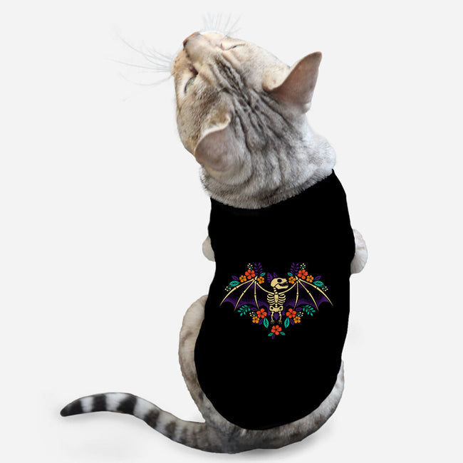 Flowered Bat Skeleton-cat basic pet tank-NemiMakeit